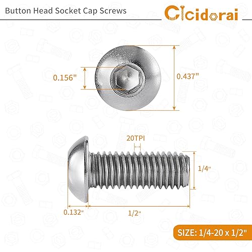 Miniatura 2 de Tornillos de cabeza de botón de 14-20 x 1, acero inoxidable 304 18-8, unidad de enchufe Allen, acabado brillante, roscas de máquina completa,