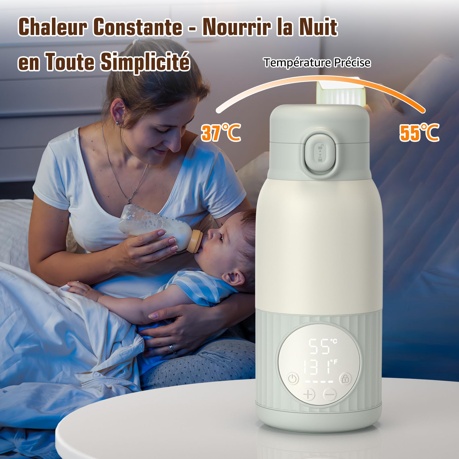 Chauffe Biberon Nomade pour Lait Maternel, Préparation pour Nourrissons ou Eau - Capacité de 385 ml, 100W Chauffage Rapide et Contrôle Précis de la Température Chauffe-Biberon