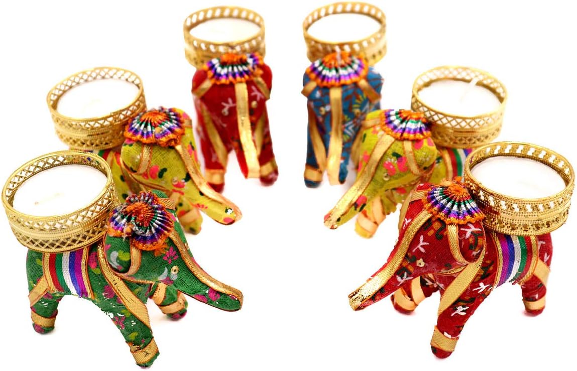 QUVYARTS Metal Elephant Tealights Holder Candle Stand, Pack of 6