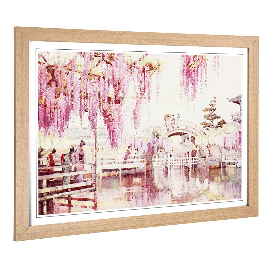 Big Box Art Framed Print of Ella Du Cane Japanese Oriental Wisteria, Kameido Design | Wall Art Picture| Home Decor for Kitchen, Living Room, Bedroom, Hallway, Oak, A2 / 24.5x18 Inch / 62x45cm
