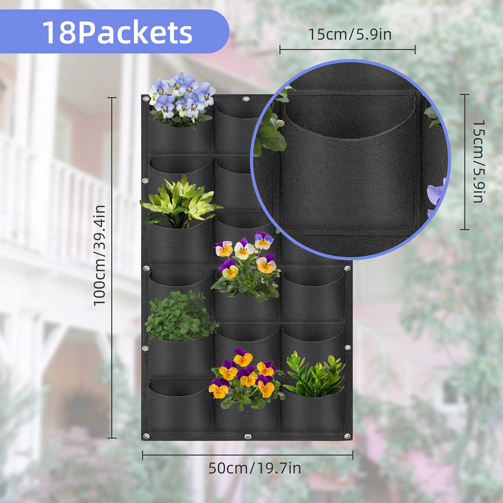 Jardinière murale à 6 poches verticales pour plantes - Sac de culture à