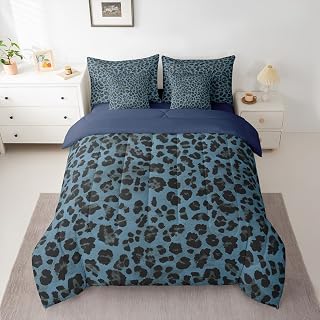 Feelyou Dark Blue Leopard 7-Piece Bedding