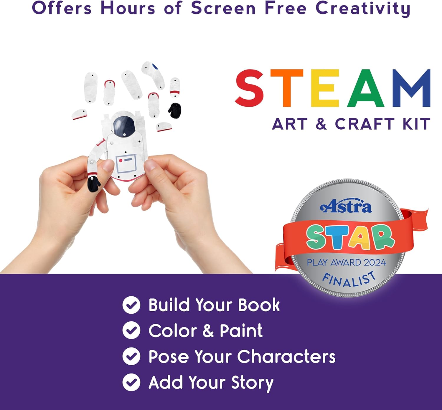 EyeConnect Crafts DIY 3D Tunnel Book Kit – Creative STEAM Art & Craft Set for Kids & Teens, Build, Paint & Make Your Own Book with Posable Interactive Animals & Characters (Space)