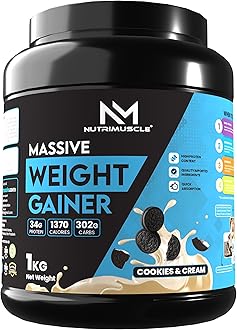 Nutrimuscle ® Massive Weight Gainer - 1 Kg - Cookies and Cream Flavour - Contains Complex Carbohydrates for Healthy Weight Gain