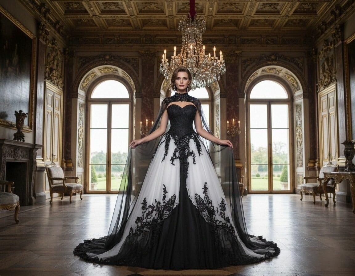 Mouccy Gothic Black Wedding Dresses with Cape A-line Lace Victorian Ball Gown Strapless Applique Bridal Dress for Women