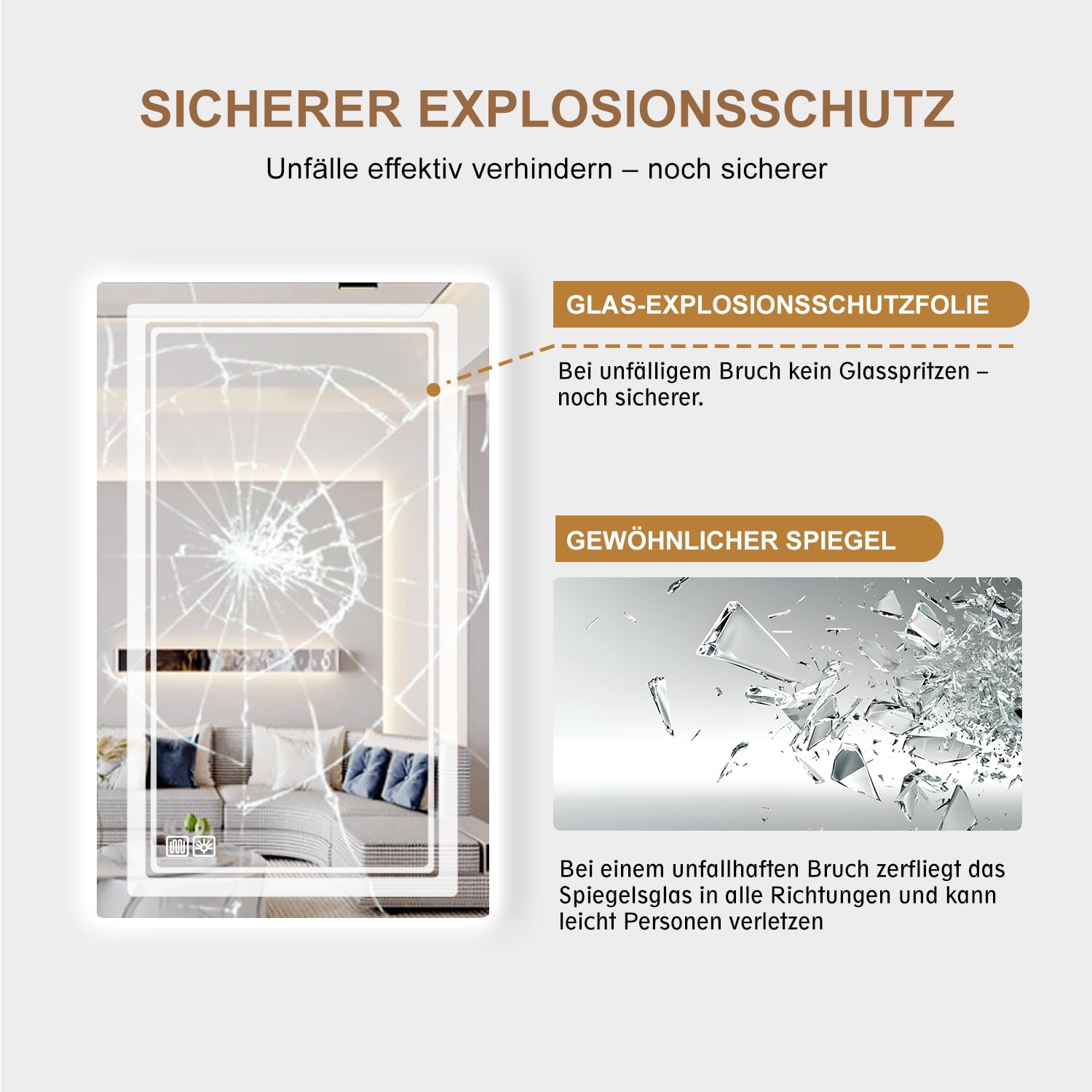 Badspiegel mit Beleuchtung 70 × 50cm, Badezimmerspiegel Beleuchtet Beschlagfrei LED Bad Spiegel mit Touch Schalter, 3 Lichtfarben Dimmbar Speicherfunktion, Badezimmer Wandspiegel IP44