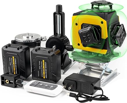 Laser Level 360 Self Leveling, 4360 Whole-Room Cross-Line Green Beam Nivel Laser with Battery Digital Display & Rotatable Window for Picture Hanging, Tile, Ceiling, Carpentry Installation