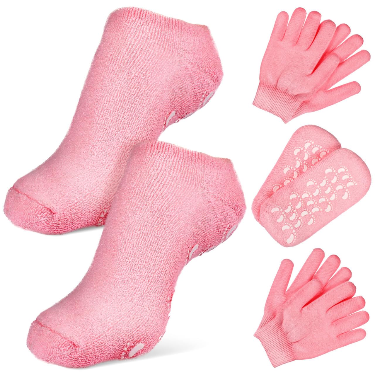 2 Juegos Calcetines Hidratantes de Spa y Guantes Hidratantes de Algodón Rosa, de Calcetines de Guantes, Liberación Continua de Aceite Mineral, Cobertura Completa, para Invierno
