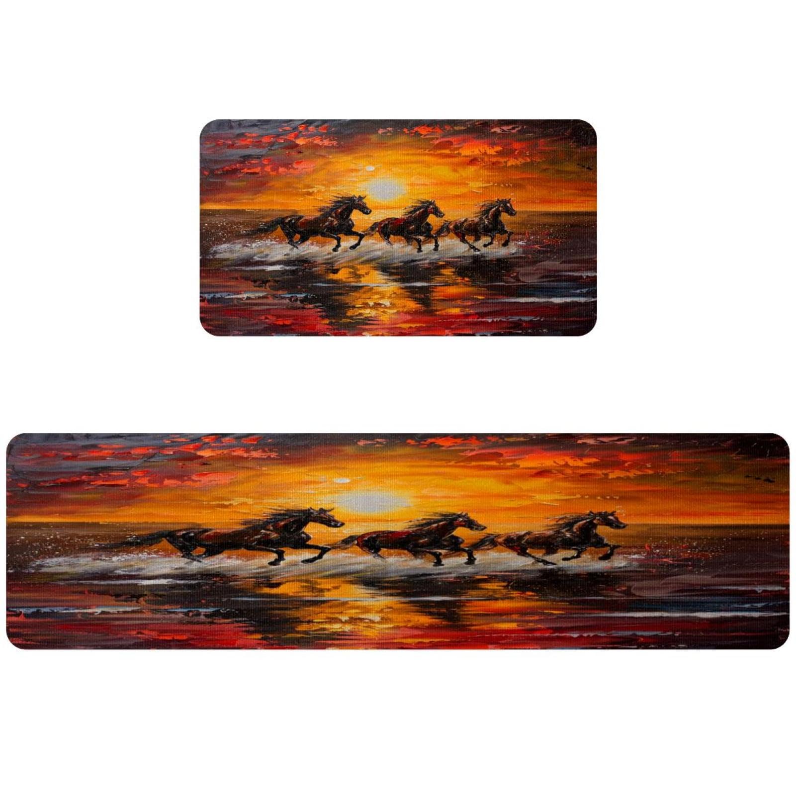 Tapis de cuisine antidérapant motif cheval galant lever du soleil