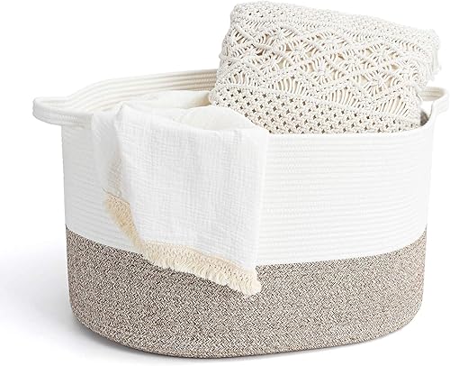 INDRESSME XXX Canasta de cuerda grande tejida Canasta de almacenamiento, canasta para almohada y manta, Canasta color Marrón para lavandería, diseño