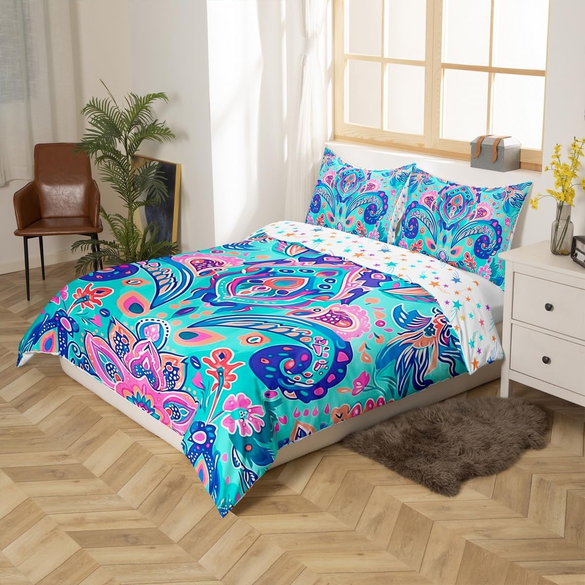jejeloiu Colorful Damask Duvet Cover Toddler Size Kids Antique Victorian Baroque Comforter Cover Set Boys Girls Teens Gothic Vintage Floral Bedding Set Breathable Exotic Bedspread Cover Quilt Cover