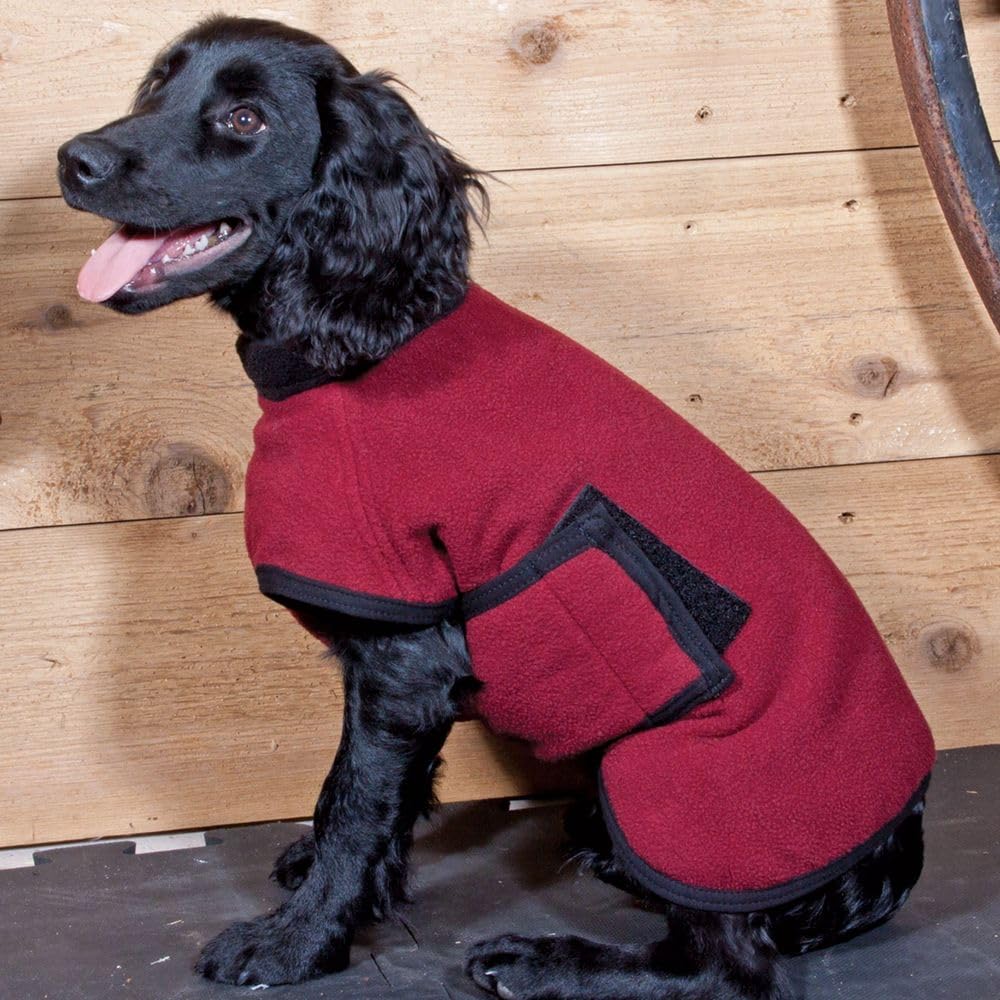 Dura-Tech Fleece Dog Coat | Perfect for Horse Enthusiasts | Winter Layering or Quick Drying | Plush 260g Tekno-Fleece | Bellyband Closure | Winter Horse Blanket | Color Burgundy | Size Medium