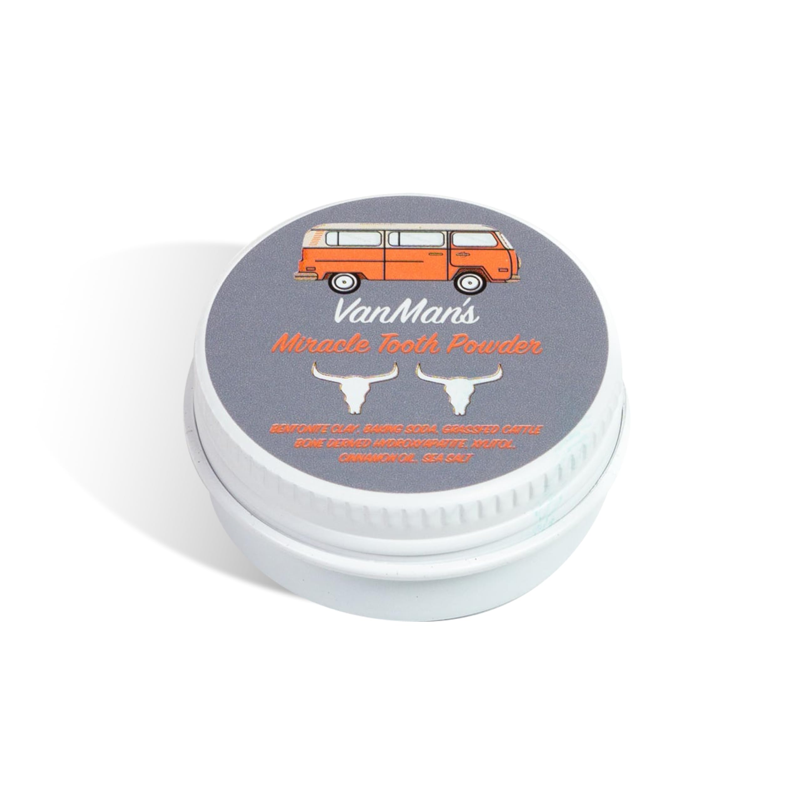 Vanman's - Tiny Cinna-Bone Tooth Powder - Fluoride-Free Remineralizing Tooth Powder with Baking Soda, Grassfed Cattle Bone, Cinnamon Oil, Sea Salt, Bentonite Clay for Teeth - 0.25 oz