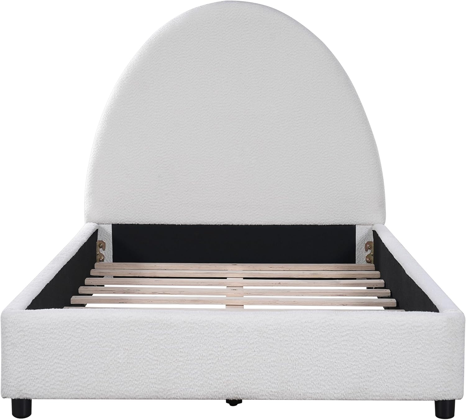 Christopher Knight Home Celyn Modern Twin Size Bed Frame with Upholstered Headboard, Boucle Upholstered Platform Bed Frame Twin, Wooden Slat Panel Support, No Spring Box Needed, Easy Assembly, White