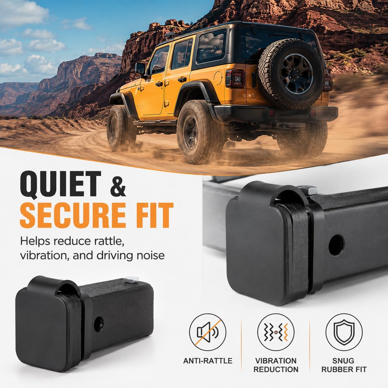 Trailer Hitch Cover Plug, 2 Inch Rubber Receiver Tube Insert with Aluminum Flag Design, Dustproof Tow Hitch Protector for Cars Trucks SUVs, Easy Install Exterior Hitch Accessories(Black Overlocking)