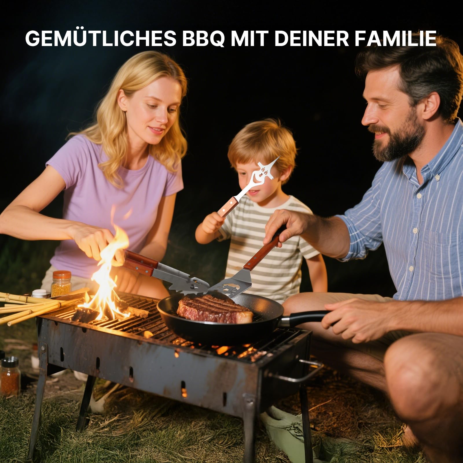 3-teiliges Grillbesteck-Set. Extra Langes Grillwerkzeug, Grillzubehör Männer Geschenk, Grillzubehör mit Grillzange, Grillwender, Fleischgabel Extra-Langen Holzgriffen,Grill Geschenke für Männer
