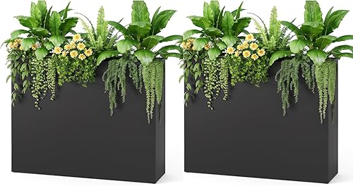 Miniatura 11 de Stoog Macetas grandes de 38 pulgadas para plantas al aire libre, jardinera rectangular de metal resistente a la intemperie con estante insertable