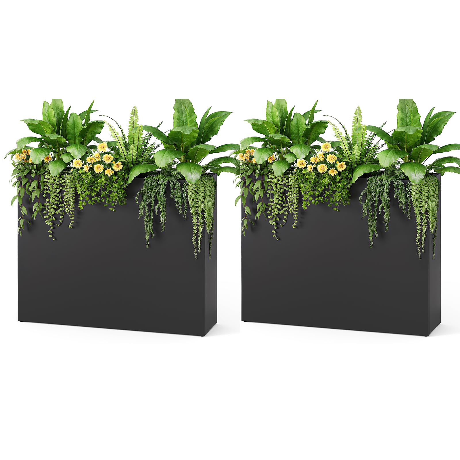 - Stoog 38" Metal Tall Rectangular Planters Set of 2 - All-Weather Planter Box for Indoor/Outdoor Use, with Removable Insert Shelf, for Plants, Flowers, Garden, Black