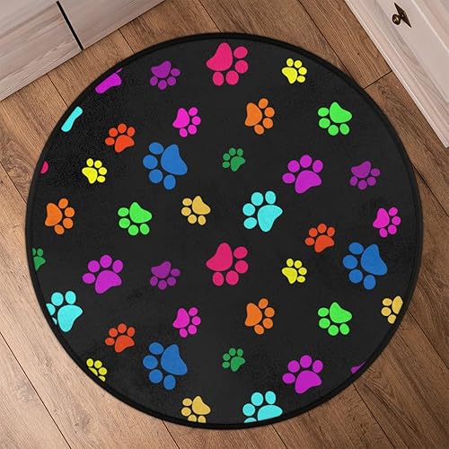 Miniatura 6 de Alfombra redonda de 30 x 30 pulgadas, alfombra circular grande con estampado de huellas de animales, antideslizante, suave, lavable, para
