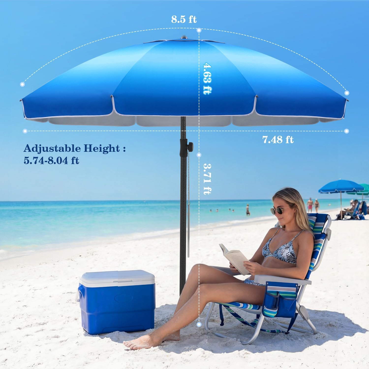 UIRWAY Beach Umbrella, Heavy Duty Windproof Beach Umbrellas with Sand Anchor & Tilt, Sun Protection Portable Beach Umbrella with Carrying Bag for Beach, Patio Garden Pool Outdoor