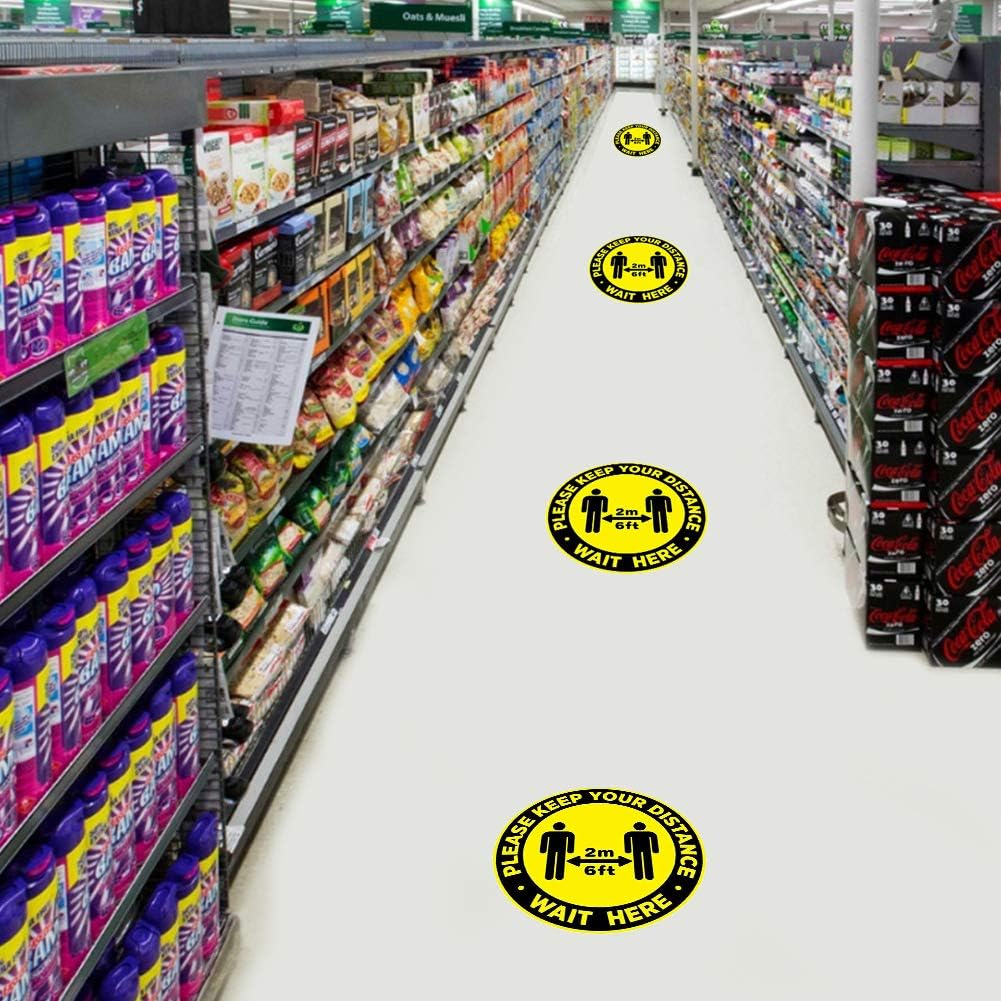 Bеѕt Cуbеr Mоndау 🔥 Social Distancing Floor Stickers Please Keep 6 Feet Apart,Safety Floor Sign Marker 11 Round for Crowd Control Guidance,Supermarket, Bank, Lab Yellow/Black (10 Pack)