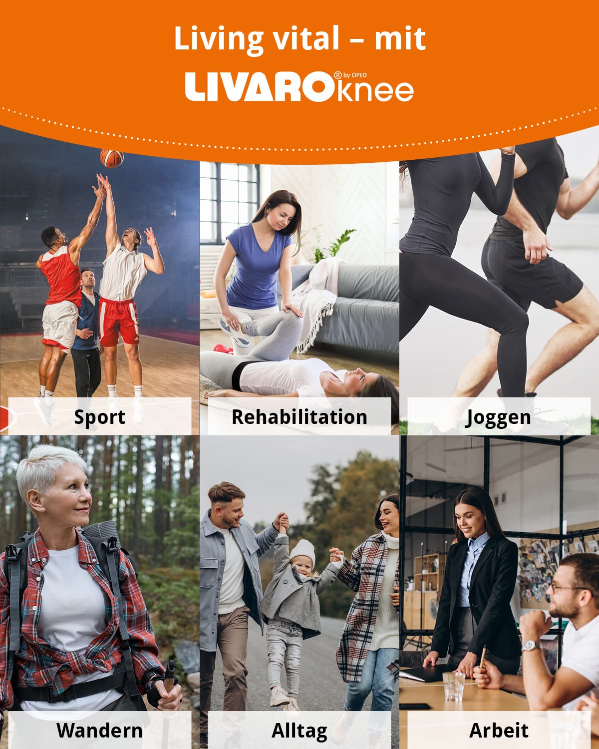 Kniebandage LIVAROknee für Sport oder bei Beschwerden I mit seitlichen Stabilisatoren & Patella Gel-Pads zum Support des Kniegelenks I Sport-Bandage Knie für Männer & Frauen, Gr. S##