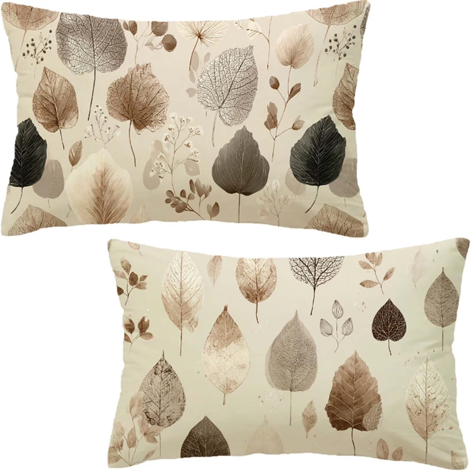 Brązowe poszewki na poduszki, poszewki na poduszki 90 x 40 cm zestaw 2, prostokątne dekoracyjne poduszki sofa in len, liście poduszka zewnętrzna wodoodporna na zewnątrz balkon taras dziedziniec ogród