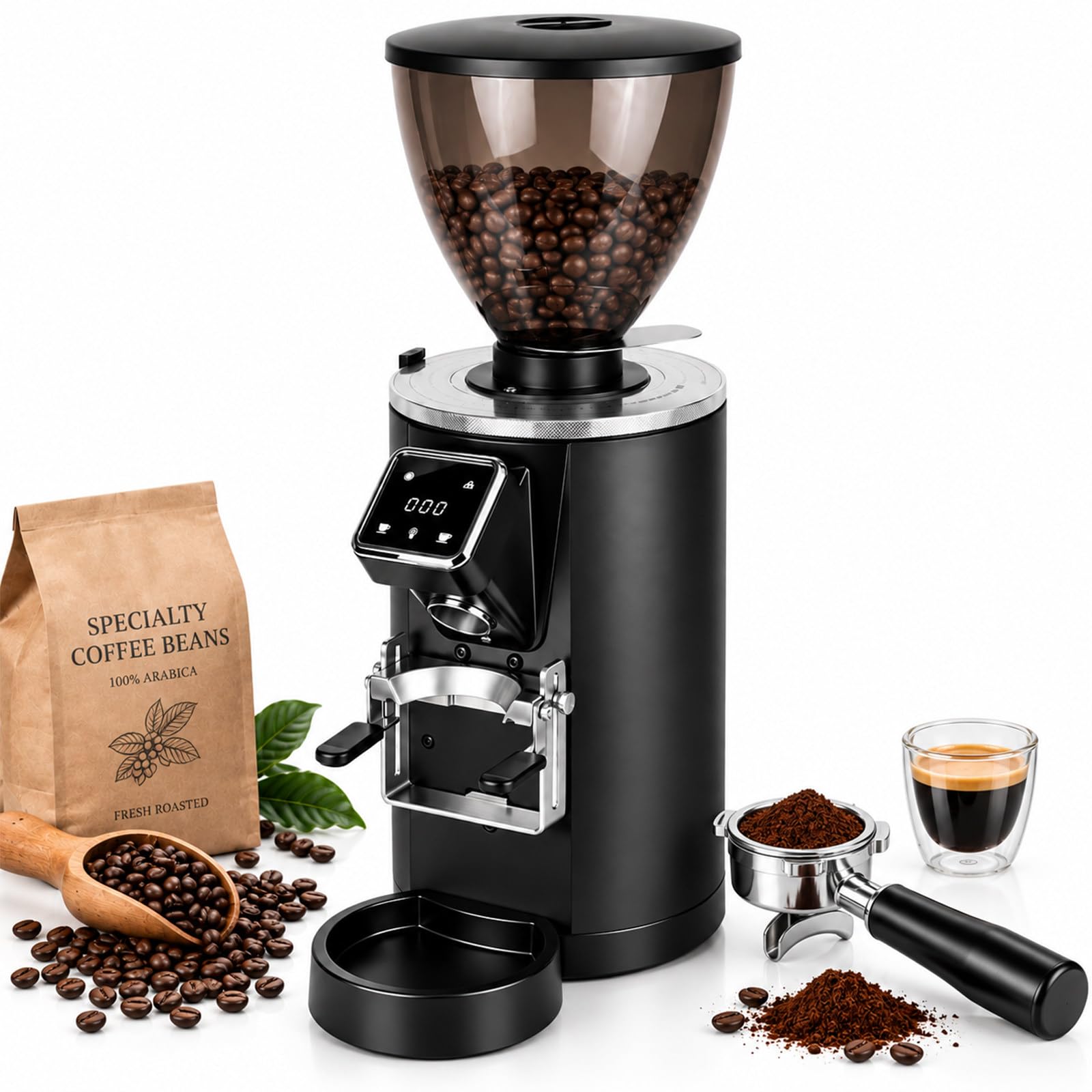 Macinacaffè Touchscreen 64mm, Espresso Commerciale a Macine Piane Black
