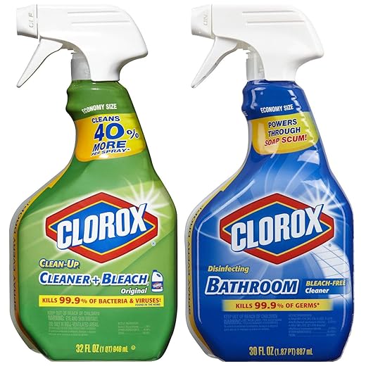 Clorox Clean-Up All Purpose Cleaner with Bleach, Original, 32 Ounce, and Clorox Disinfecting Bathroom Cleaner, Bleach Free, 30 Ounce