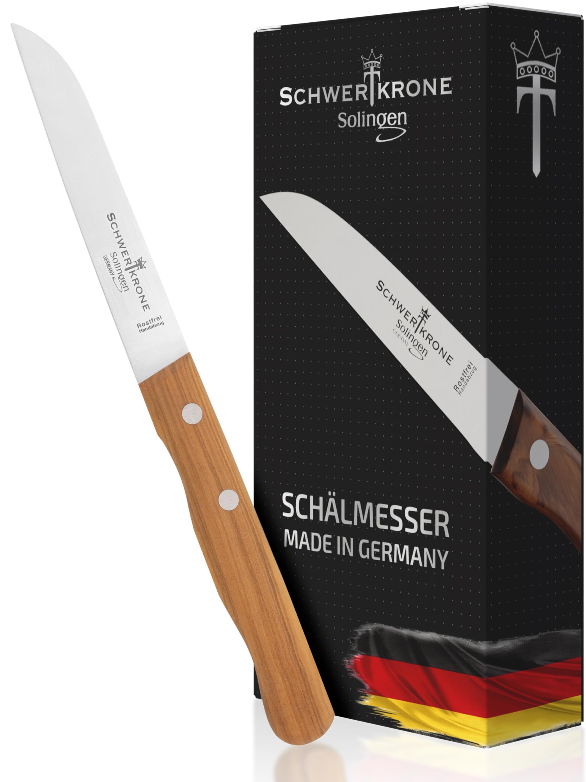 Schwertkrone® Nóż do warzyw Premium [Made in Solingen – Germany] – nóż do obierania owoców – nóż kuchenny, mały ostry – nóż do krojenia ziemniaków – nóż uniwersalny (ostrze: 4" | 9,0 cm)