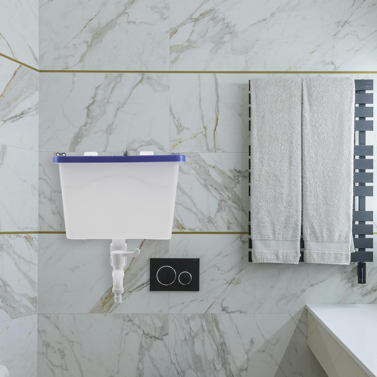 Wasserbehälter 12,5L aus Kunststoff mit Hahn zur Wandmontage Quadratischer Wassertank für Badezimmer und Friseursalons Platzsparende Lösung für Handwaschbecken