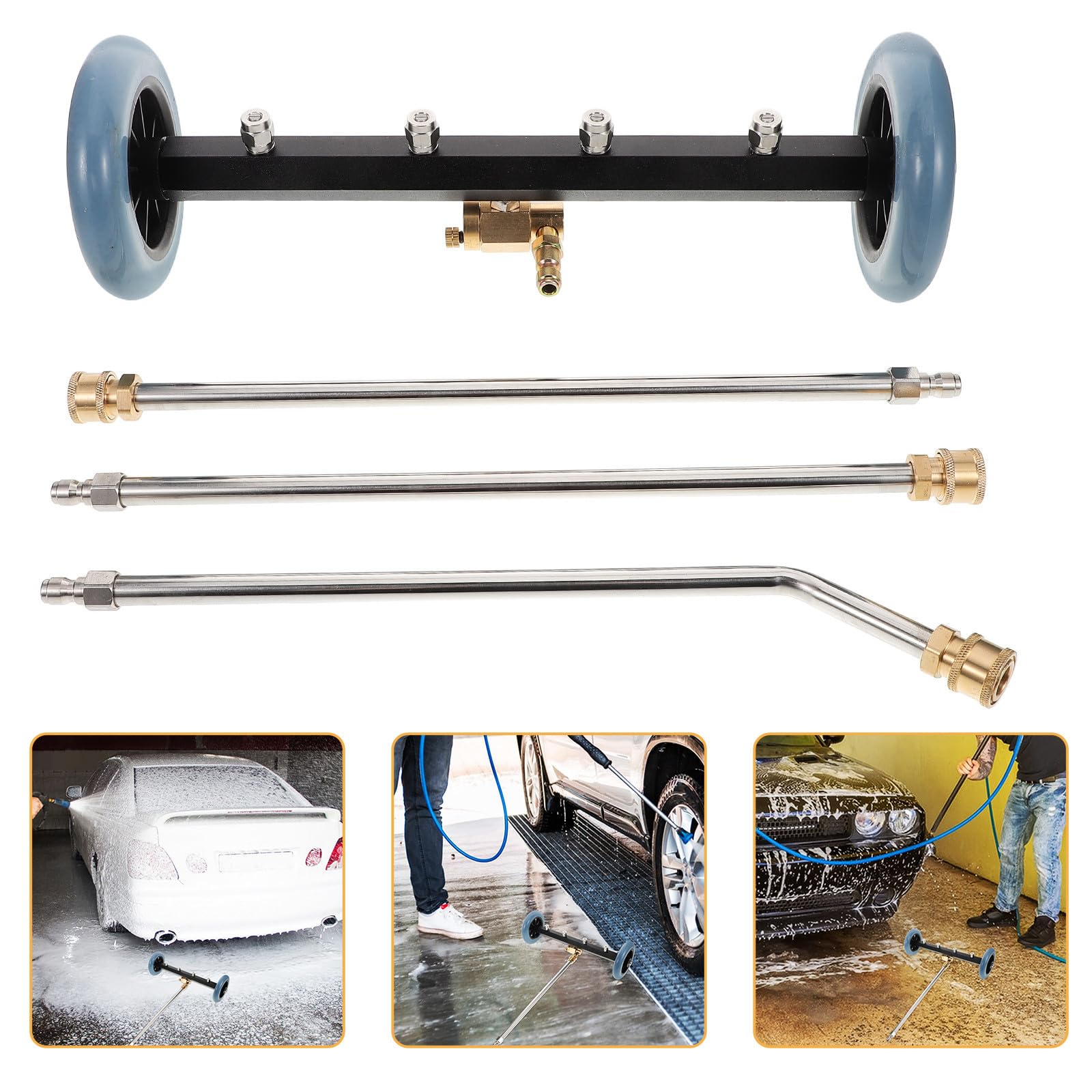 SUPVOX Limpiador de Chasis para Hidrolavadora con Varilla de Extensión de Acero Inoxidable y Plástico, Alta Eficiencia para Limpieza Debajo del Coche