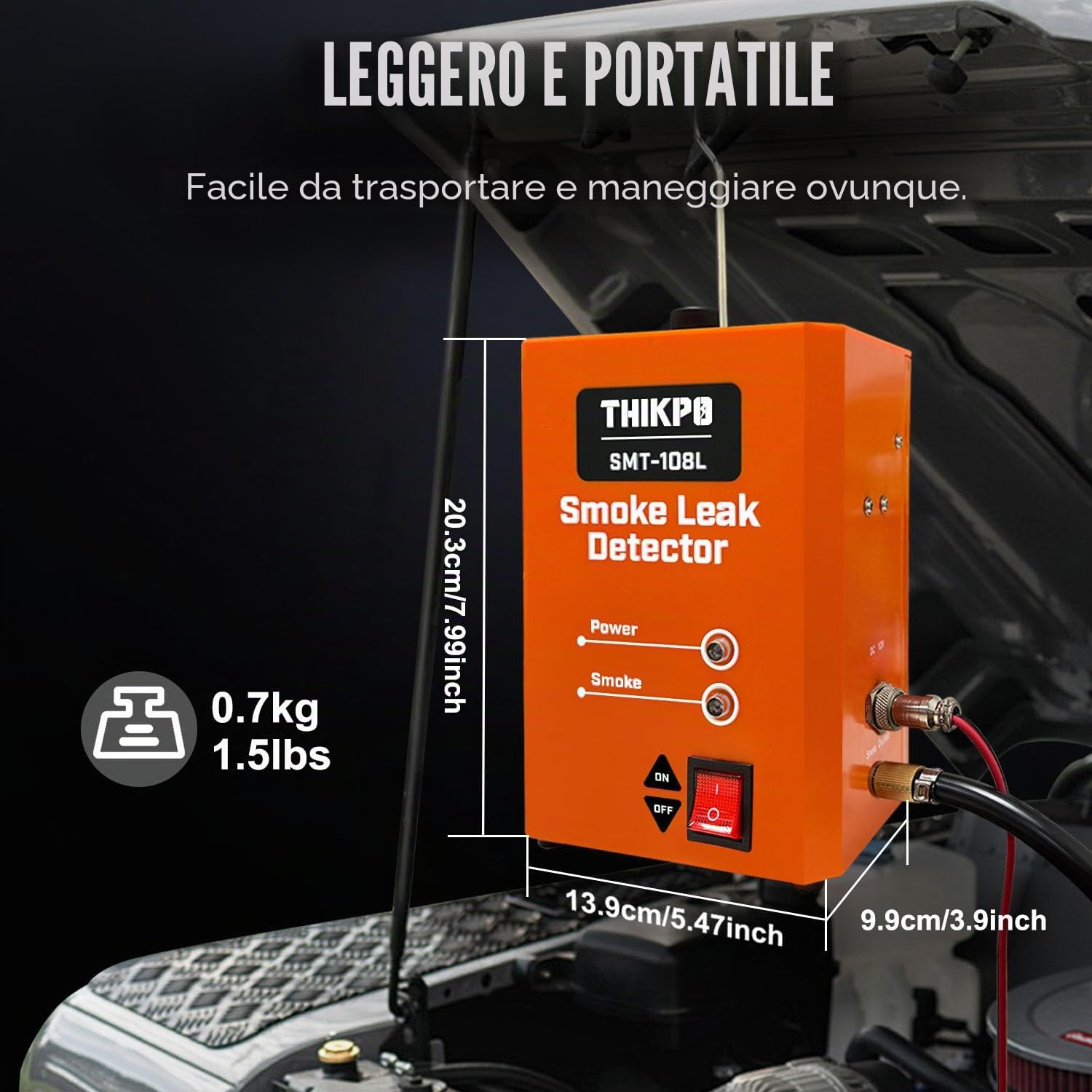 Rilevatore di Fumo per Perdite Auto con Pompa d’Aria Integrata – Macchina del Fumo Diagnostica per Test EVAP, Sistema del Vuoto, Perdite Carburante – Compatibile con Veicoli a 12V DC