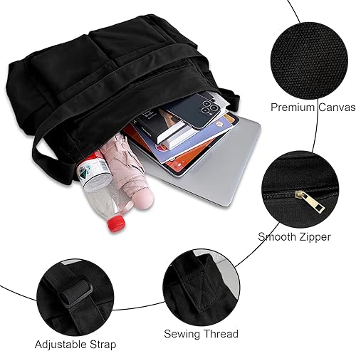 Miniatura 4 de WITERY Bolso bandolera de lona Bolso cruzado grande tipo hobo para mujeres y hombres, bolso casual para mujer, bolso de mano retro de mezclilla