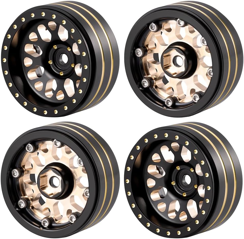 RCLIONS 1.3" Brass Beadlock Wheel Hub Rims 207g Heavy Weight for 1/18 TRX4M 1/24 AXIAL SCX24 RC Crawler Car Upgrade Parts (Black)