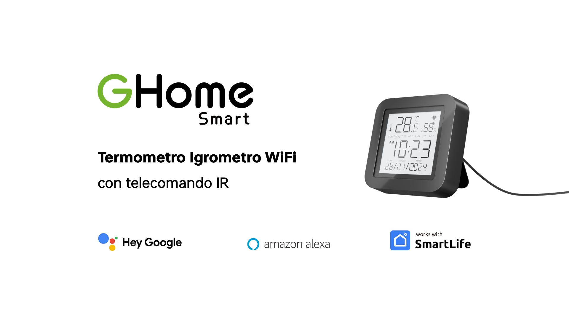 GHome Smart Termometro Igrometro Wi-Fi, Igrometro, Telecomando con IR, Collega alla Rete Wi-Fi (2,4 GHz),Compatibile con Alexa e Google,Per l'uso in C | Leroy Merlin GHome Smart Termometro Igrometro Wi-Fi, Igrometro, Telecomando con IR, Collega alla Rete Wi-Fi (2,4 GHz),Compatibile con Alexa e Google,Per l'uso in C | Leroy Merlin