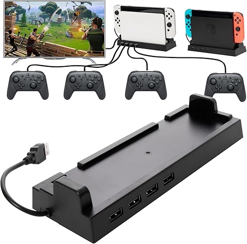 Base de concentrador 2019, concentrador USB para Nintendo Switch con 4 puertos de salida para controladores Pro con cable, teclado, base Joy-Con,