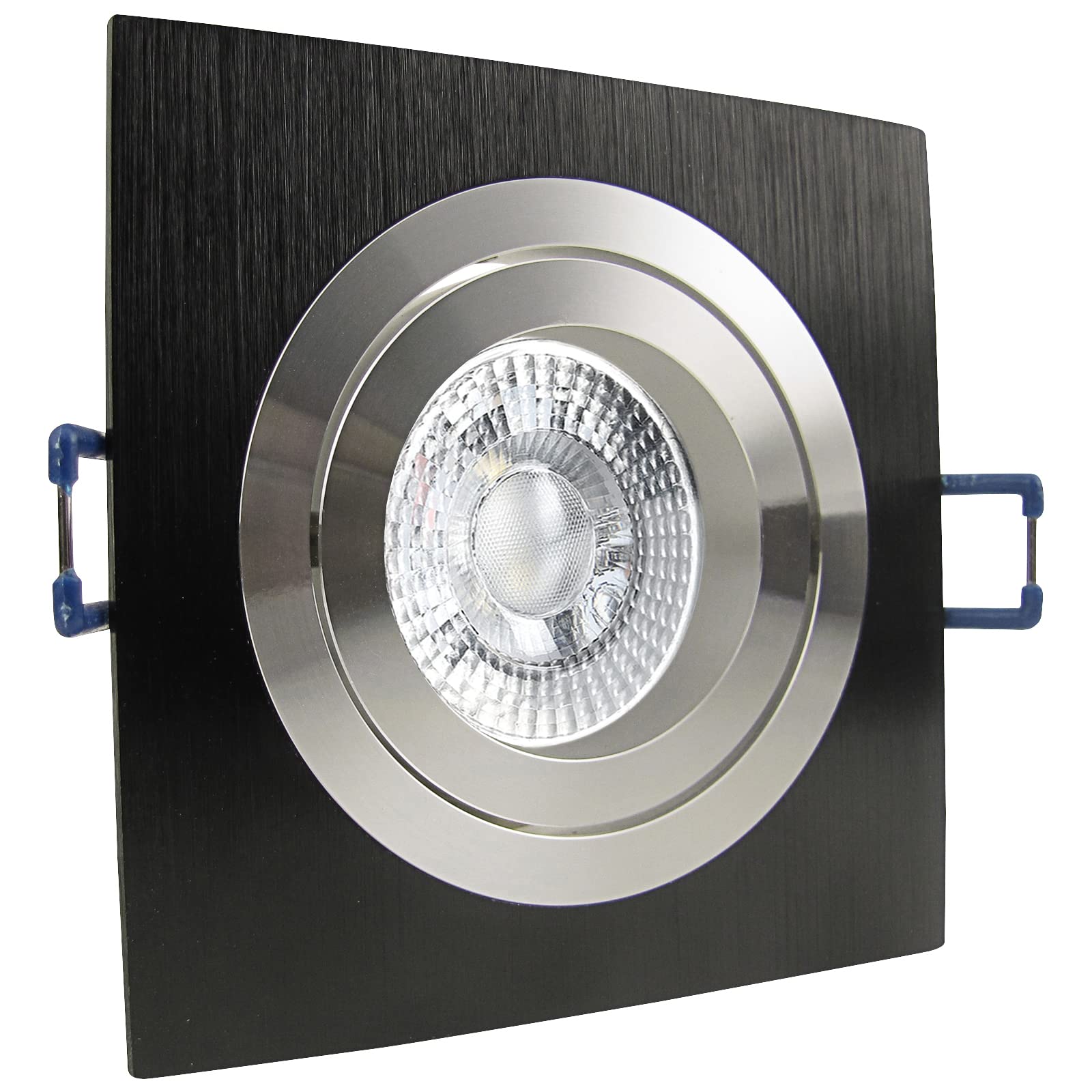 trendlights24 Noble LED Decken Einbaustrahler Schwarz 7W dimmbar 8er Set | Einbauleuchte, eckig, LED Spots, GU10, 50° Abstrahlwinkel, Warmweiß, 3000K, Spot, austauschbar, Deckenspots, schwenkbar