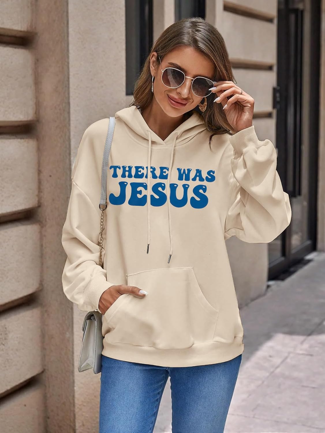 ALLTB There Was Jesus Hoodie Women Christian Sweatshirt Religious Faith Sayings Sweater Bible Verse Pullover Tops - Image 4