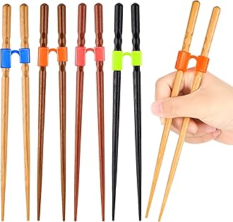 Tessco for you 5 Pairs Training Chopstick Helpers Reusable Chopsticks for Beginner Non Slippery Replaceable Practice Heat Resistant Holder with Clip for Trainer(Wood,Multi Colors)