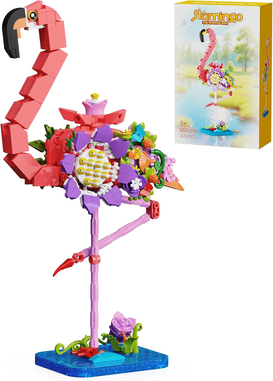 Pink Flamingo Flower Bouquet Building Set, Compatible with Lego Animal Botanical Collection – Creative Flamingo & Flower with Posable Neck and Legs, for Adult, Kids, & Flower Lovers