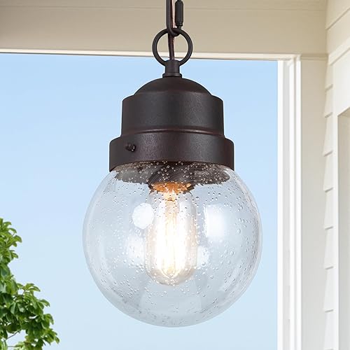Lámpara colgante para exteriores, globo exterior de granja, luces colgantes antioxidantes con cadena ajustable, luz de techo de bronce para