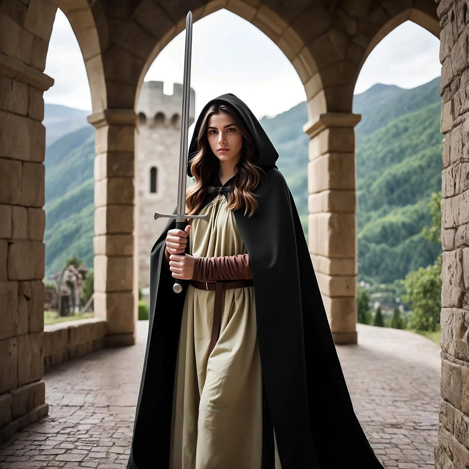 Medieval Hooded Cloak Renaissance Cape with Hood