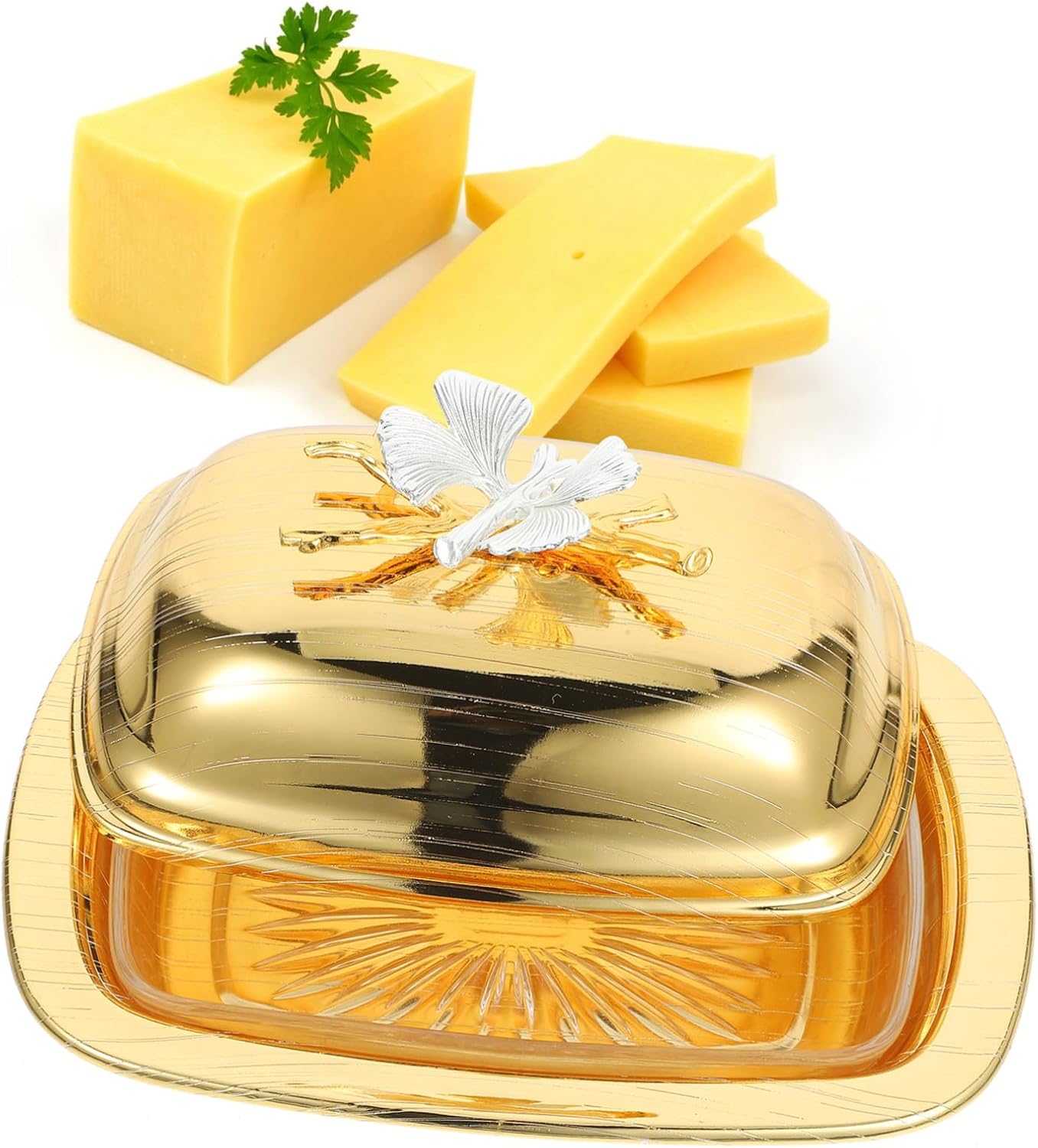 European Style Iron Butter Dish with Lid Rectangular Butter Plate and Cheese Serving Tray for Snacks and Dried Fruit Reusable Food Holder for Kitchen Use