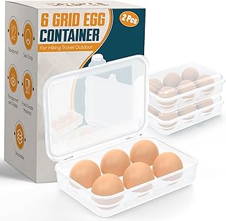 ZPU Egg Holder Camping, 2Pcs 6 Grid Egg Container, Plastic Egg Carrier for Camping Picnic Travel Outdoor Refrigerator Kitchen, Protective Egg Storage Case, Clear White