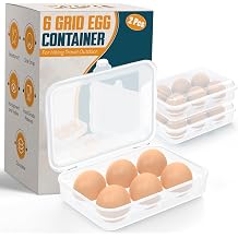 ZPU Egg Holder Camping, 2Pcs 6 Grid Egg Container, Plastic Egg Carrier for Camping Picnic Travel Outdoor Refrigerator Kitchen, Protective Egg Storage Case, Clear White