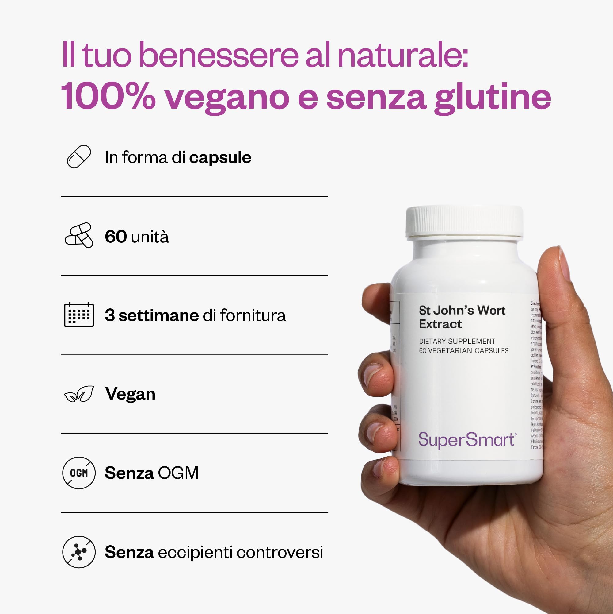 St John's Wort Extract - Estratto di iperico - Concentrato di ipericina (0,3%) - Aiuta a migliorare l'umore - Aiuta a ridurre i problemi del sonno - Vegano - Senza glutine - SuperSmart