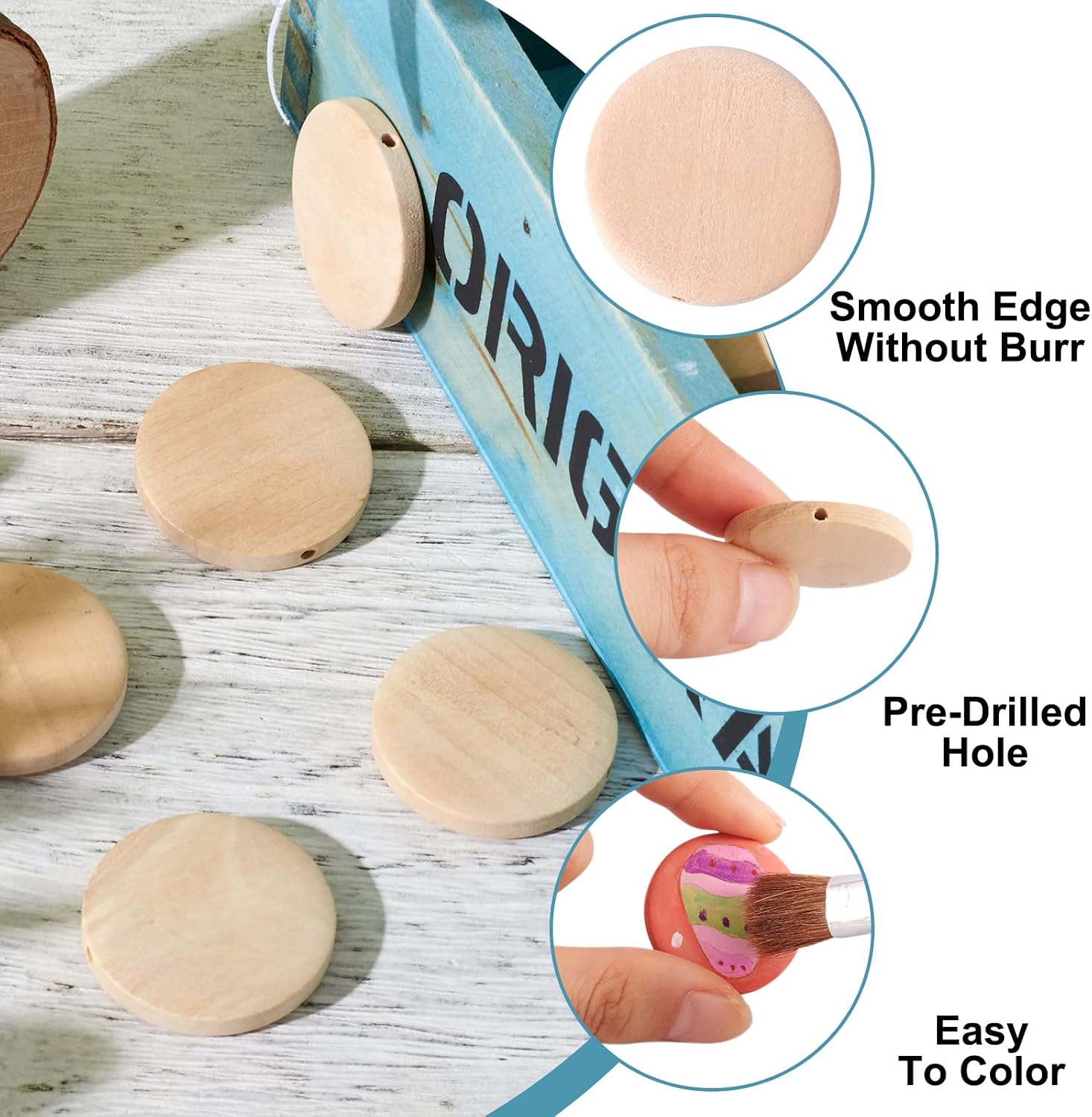 Craftdady 50Pcs Unfinished Natural Flat Round Wood Coin Beads Circle Round Wooden Slices Cutouts 1.18 Inch Unpainted Board Tags for Jewelry Craft Making Hole: 2.5mm