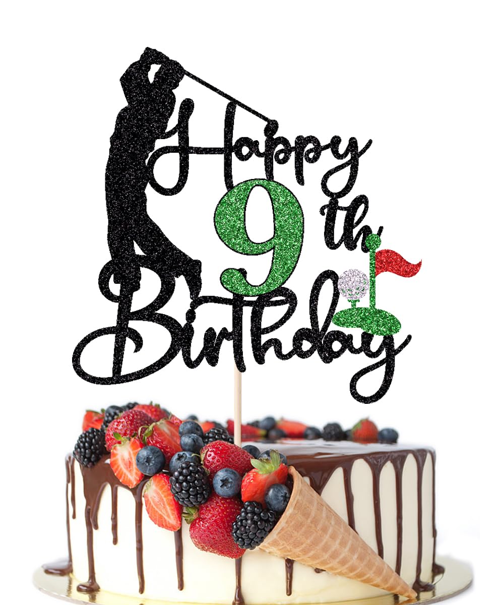 Crseniny Golf Happy 9th Birthday Cake Topper, Golfer/Sports Themed Birthday or Retirement Cake Decorations,Golf Nine 9 Years Old Ball Player Sport Themed Bday Party Supplies