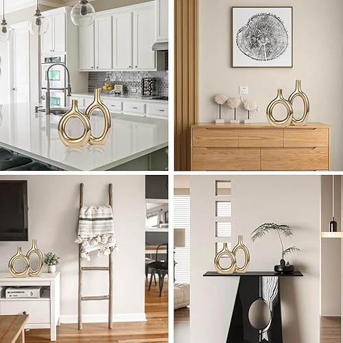 Miniatura 4 de Juego de 2 jarrones de cerámica dorados para decoración del hogar, jarrones dorados brillantes para centros de mesa dorados para mesa de boda, mesa